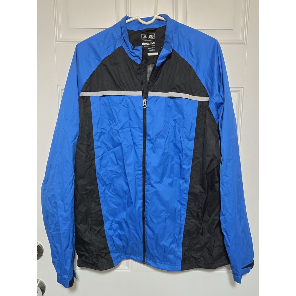 Adidas Climaproof Windbreaker Jacket Mens Size Large Black Blue Coat